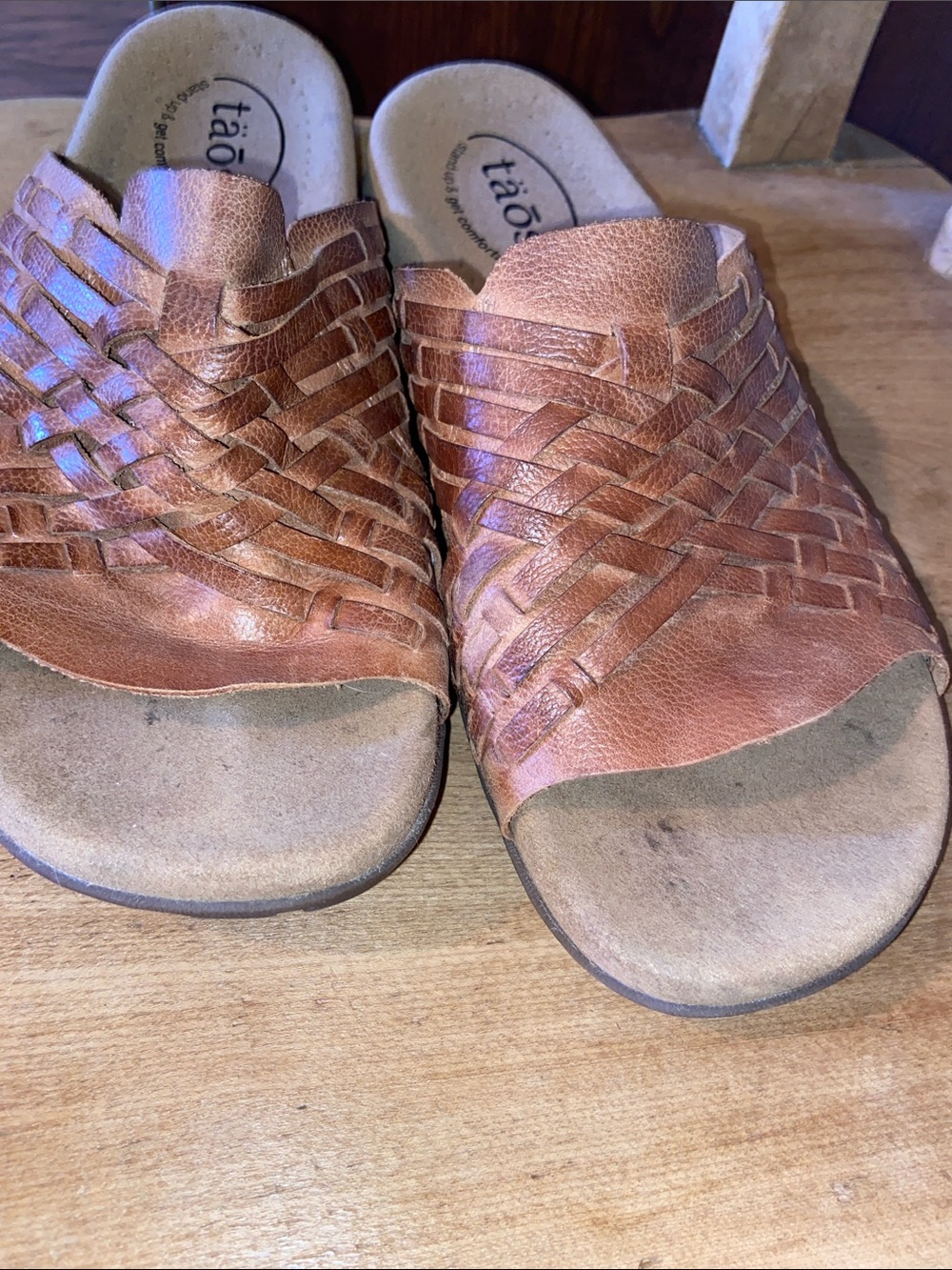 Taos Leather Sandals Woven Brown Like New Size 8 - Picture 3 of 5